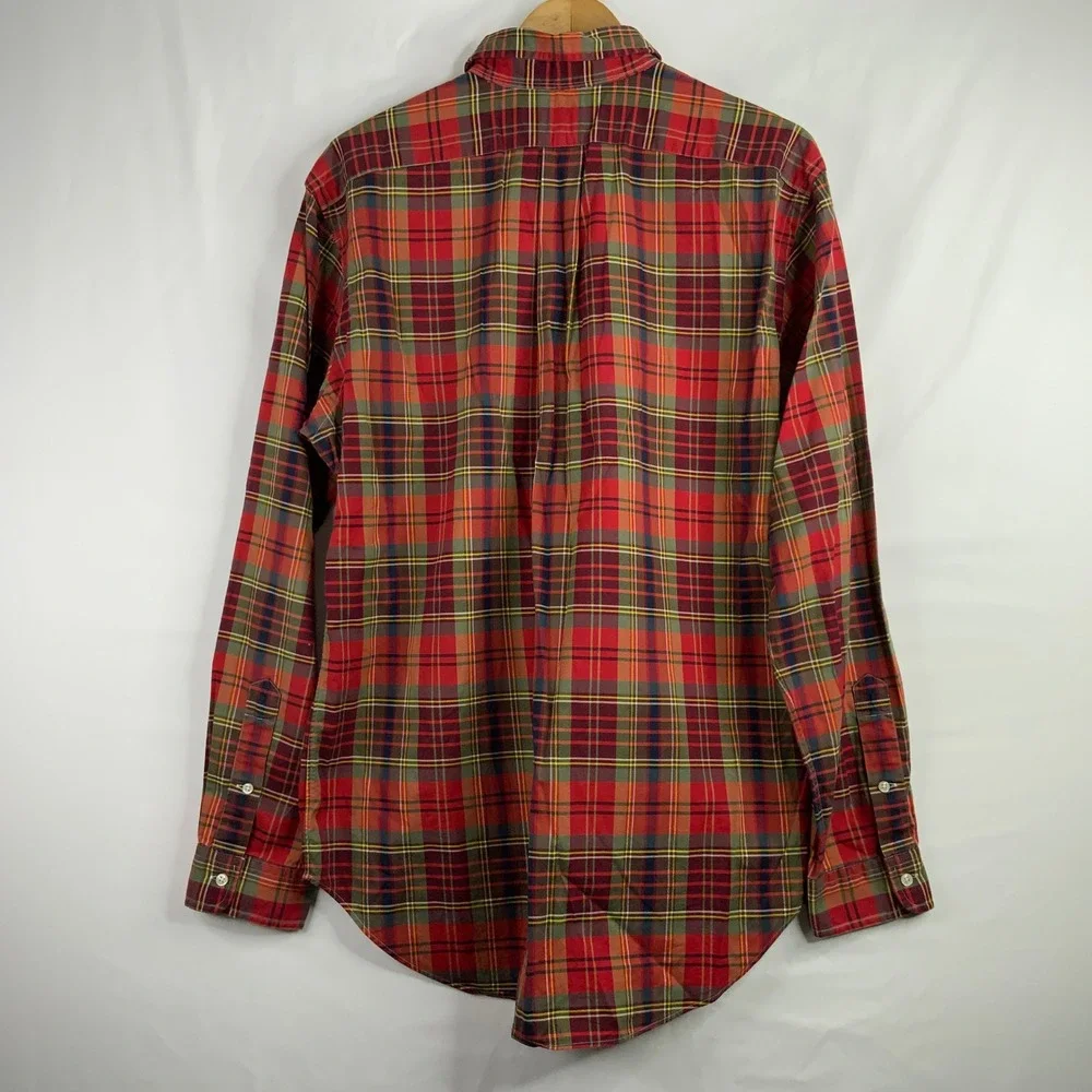 Polo Ralph Lauren Mens Classic Fit Red Tartan Plaid Button Down Shirt Large